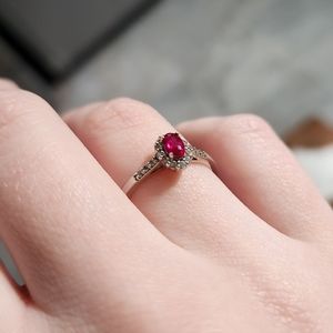 Ruby ring with white sapphire pave